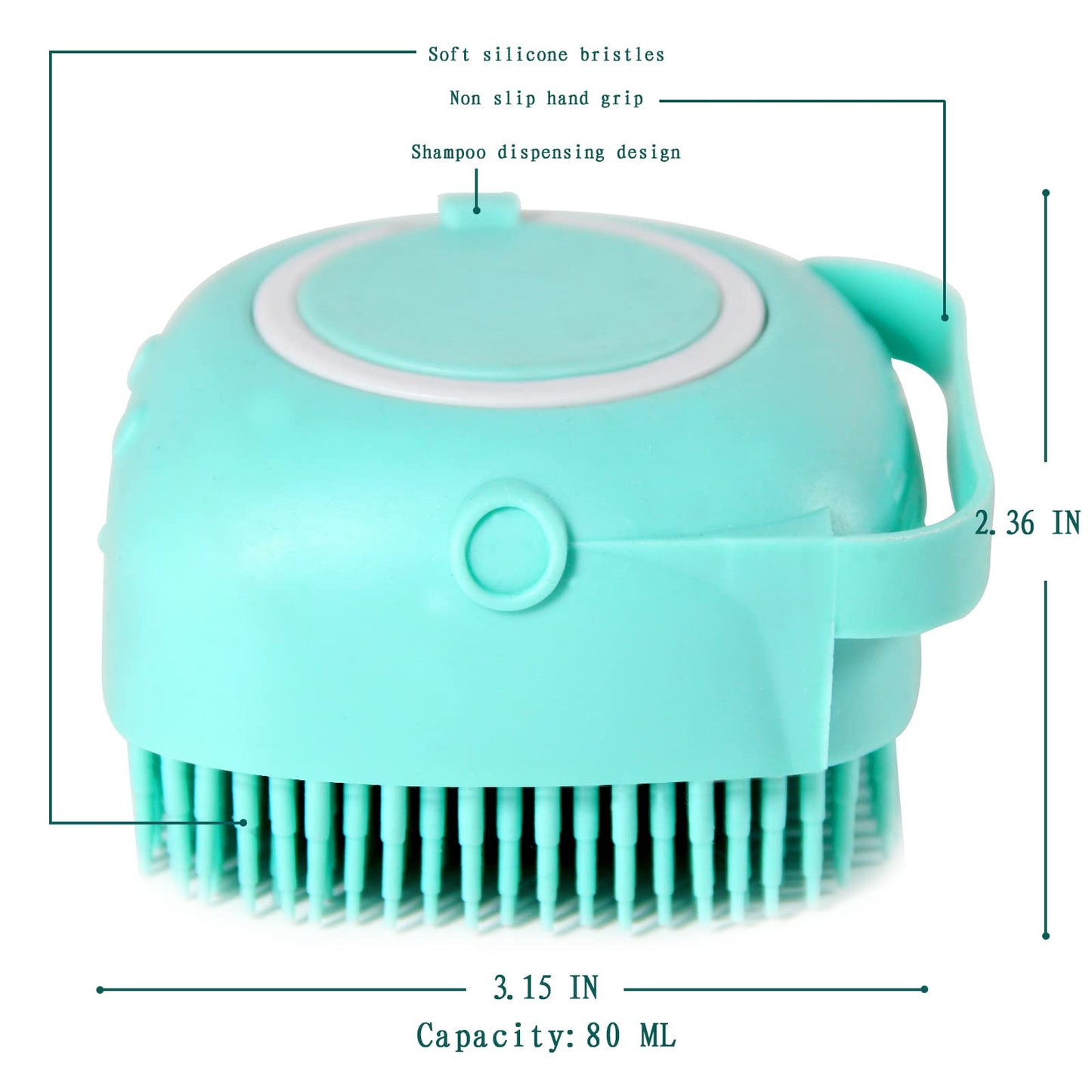 Dog Bath Brush, Pet Massage Brush Shampoo Dispenser, Soft Silicone Brush Rubber Bristle for Dogs and Cats Shower Grooming
