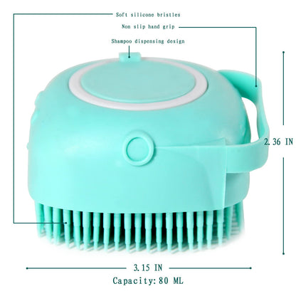 Dog Bath Brush, Pet Massage Brush Shampoo Dispenser, Soft Silicone Brush Rubber Bristle for Dogs and Cats Shower Grooming