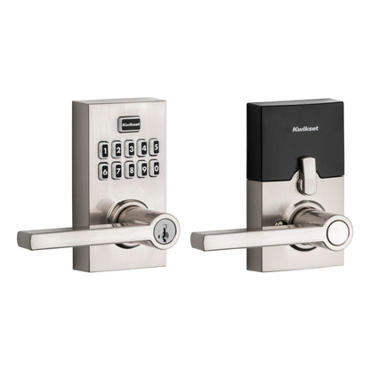 Kwikset SmartCode 917 Keypad Keyless Entry Contemporary Residential Electronic Lever Lock Deadbolt Alternative with Halifax Door Lever and SmartKey Security, Satin Nickel