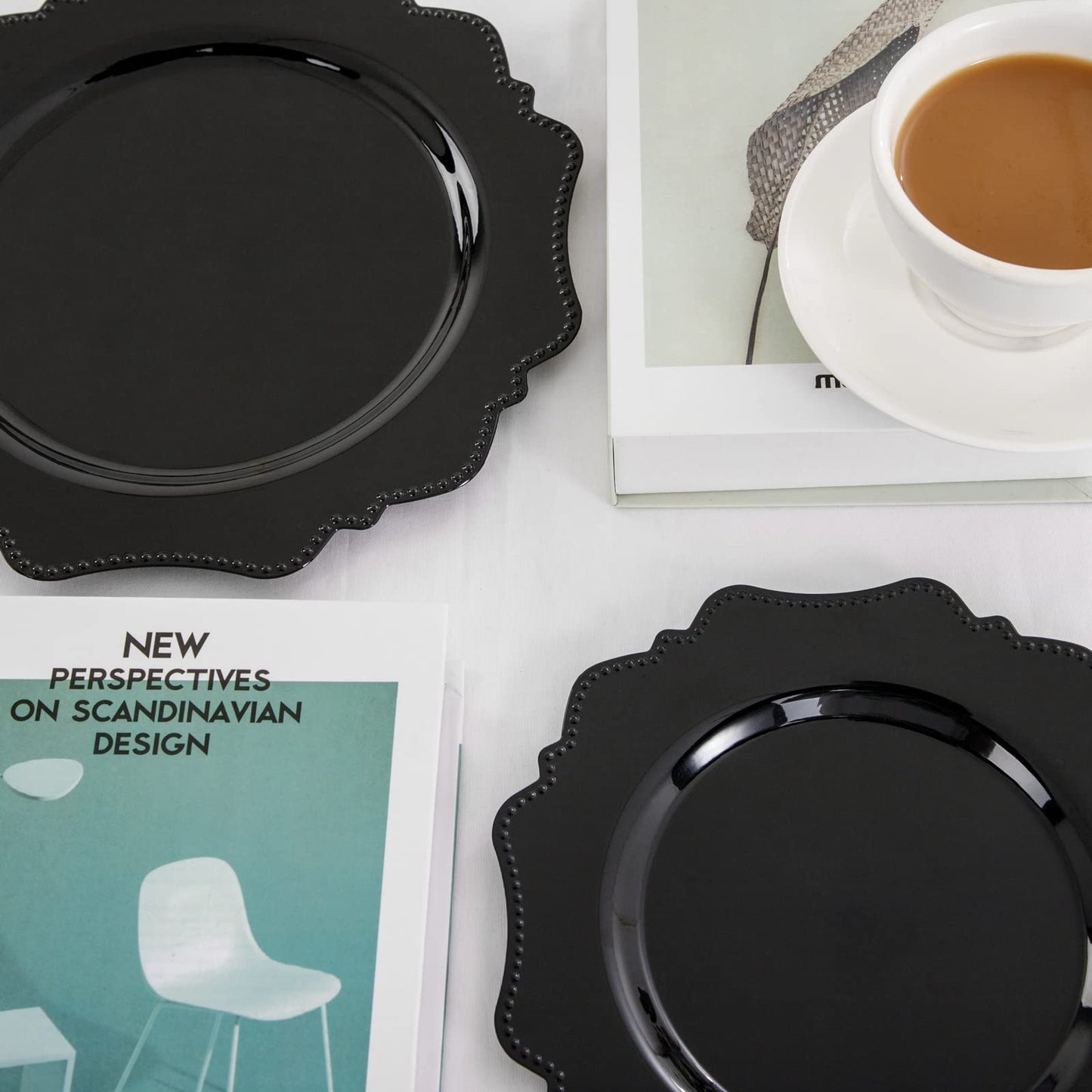 COLOSUS Black Plastic Plates Set,Heavy Duty Black Disposable Plates for 30 guests,Include 30PCS 10.5inch Dinner Plates and 30PCS 8.25 inch Dessert Plates for Halloween Party/Wedding/New Year/Birthday