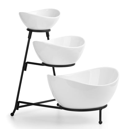 3 Tier Serving Tray, Chip and Dip Serving Set Oval Serving Bowl Set Serving Dish for Entertaining, Halloween, Thanksgiving, Christmas, Dessert, Appetizer, Candy, Vegetable, Black