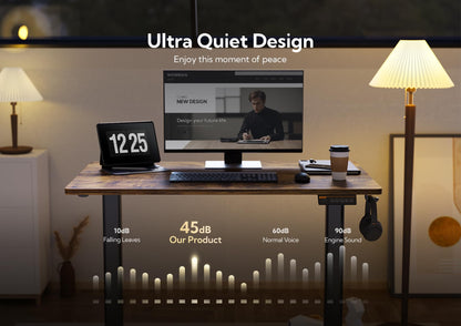 Claiks Electric Standing Desk, Adjustable Height Stand up Desk, 24x48 Inches Sit Stand Home Office Desk with Splice Board, Black Frame/Rustic Brown Top