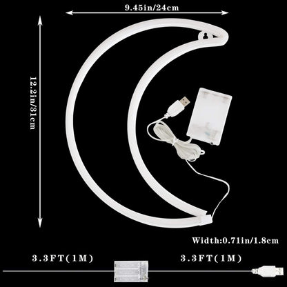 LED Purple Moon Neon Light, Cute Neon Moon Sign, Halloween Room Decor - Battery or USB Powered 5V Art LED Decorative Night Lights for Home, Bedroom, Office, Dorm, Party
