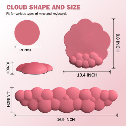 Lauspuck Cloud Keyboard Wrist Rest and Mouse Pad with Wrist Support Set, Ergonomic PU Leather Mouse Pads, Pain Relief Memory Foam Non-Slip for Computer,Laptop, Morandi Red