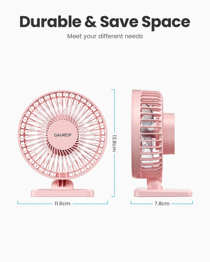 Gaiatop USB Desk Fan, Small But Powerful, Personal Portable Quiet 3 Speeds, Adjustable Mini Table Desktop fan for Cooling Home Office Car Summer Travel Gifts Pink