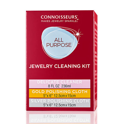 CONNOISSEURS All-Purpose Jewelry Cleaning Kit - Includes Delicate Jewelry Cleaner Solution and 2 Polishing Cloths