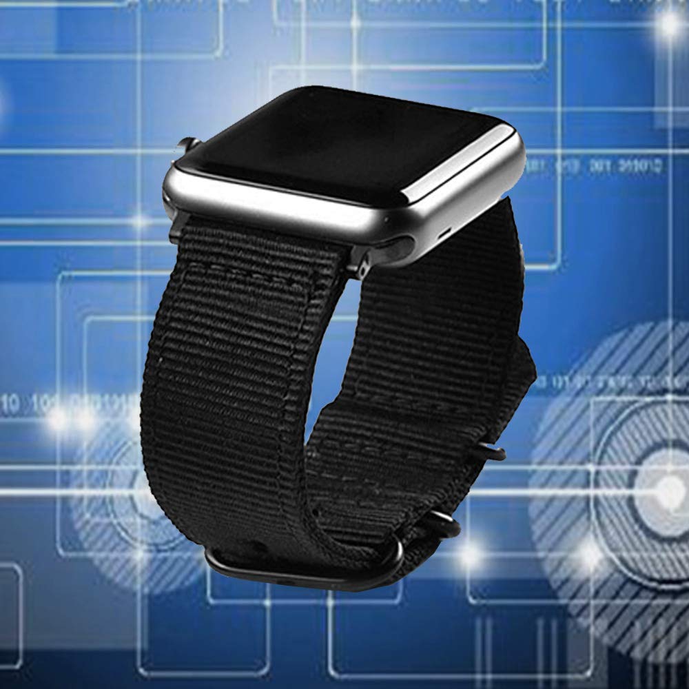 CNYMANY 20mm Universal Ballistic Watch Band, Nylon Canvas Woven Loop Replacement Strap Wristband Buckle Fastener Adjustable Closure for Smart-watch Sport Fitness Tracker - Black