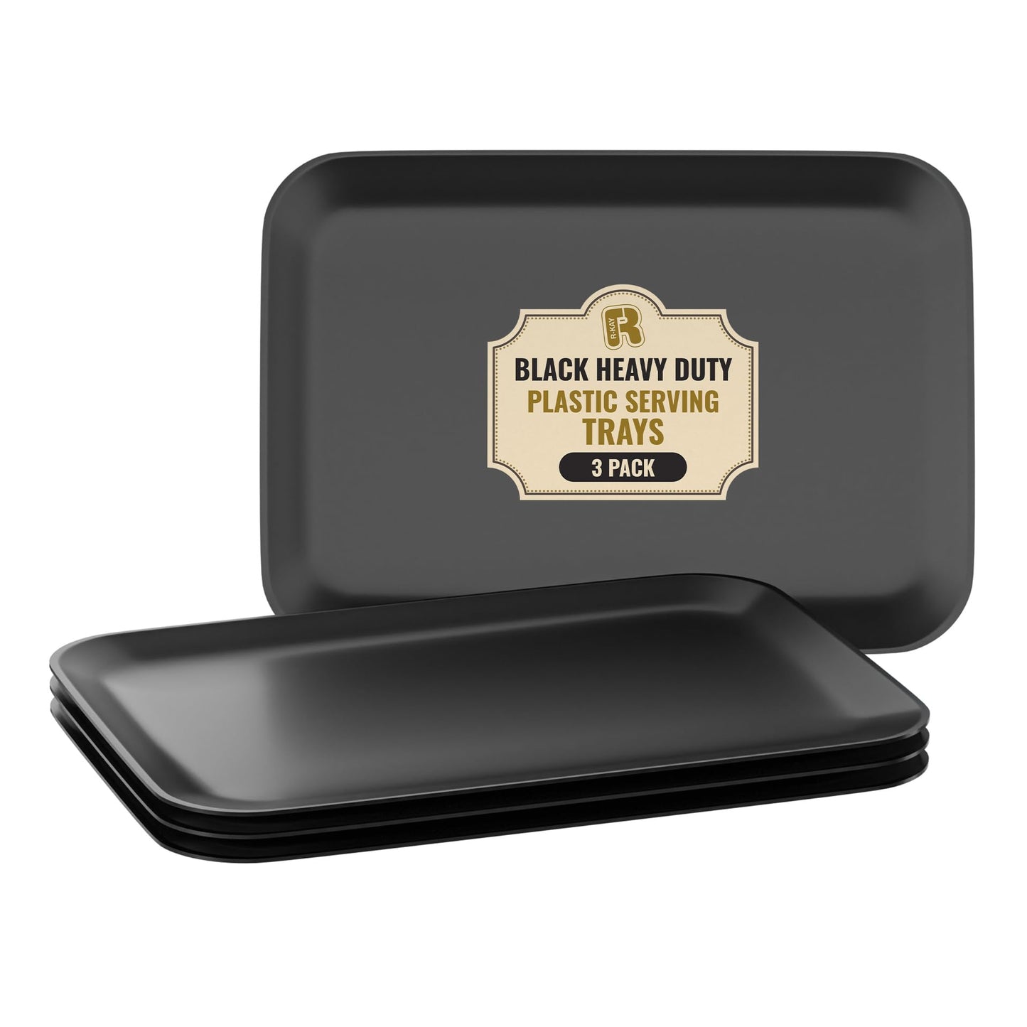 3 Pack Black Plastic Serving Tray for Party - Black Serving Tray 8 by 11 Inch - Dessert Trays for Food - Party Serving Trays for Entertaining