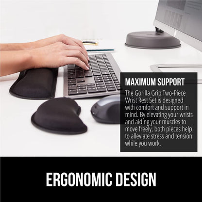 GORILLA GRIP Silky Gel Memory Foam Wrist Rest for Computer Keyboard, Mouse, Ergonomic Design for Typing Pain Relief, Desk Pads Support Hand and Arm, Mousepad Rests, Stain Resistant, 2 Piece Pad, Black