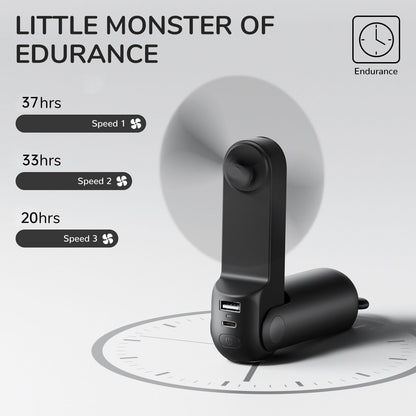 JISULIFE Handheld Fan with 4500 mAh Powerbank Max 37 Hours Runtime, Pocket Portable Battery Operated or USB Powered Folding Personal Fan, 3 Speeds, Gifts for Women Men Kids Gift for Festival-Black