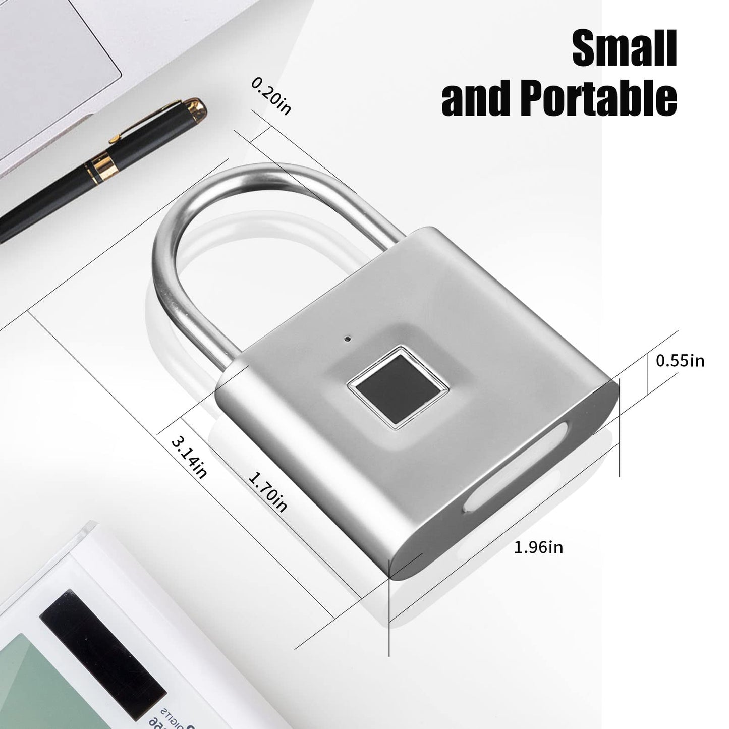 KENRONE Fingerprint Padlock, Portable USB Charging with Reset Key, Smart Padlock Quick Unlock, Waterproof and Rustproof, Padlocks for School Locker, Warehouses, Gym, Homes, Office Cabinets