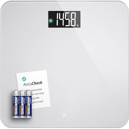 Greater Goods Digital AccuCheck Bathroom Scale for Body Weight, Capacity up to 400 lbs, Batteries Included, Pearl Gray