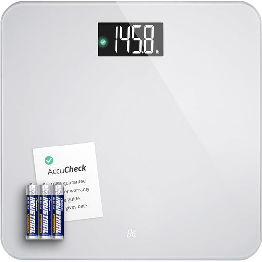 Greater Goods Digital AccuCheck Bathroom Scale for Body Weight, Capacity up to 400 lbs, Batteries Included, Pearl Gray