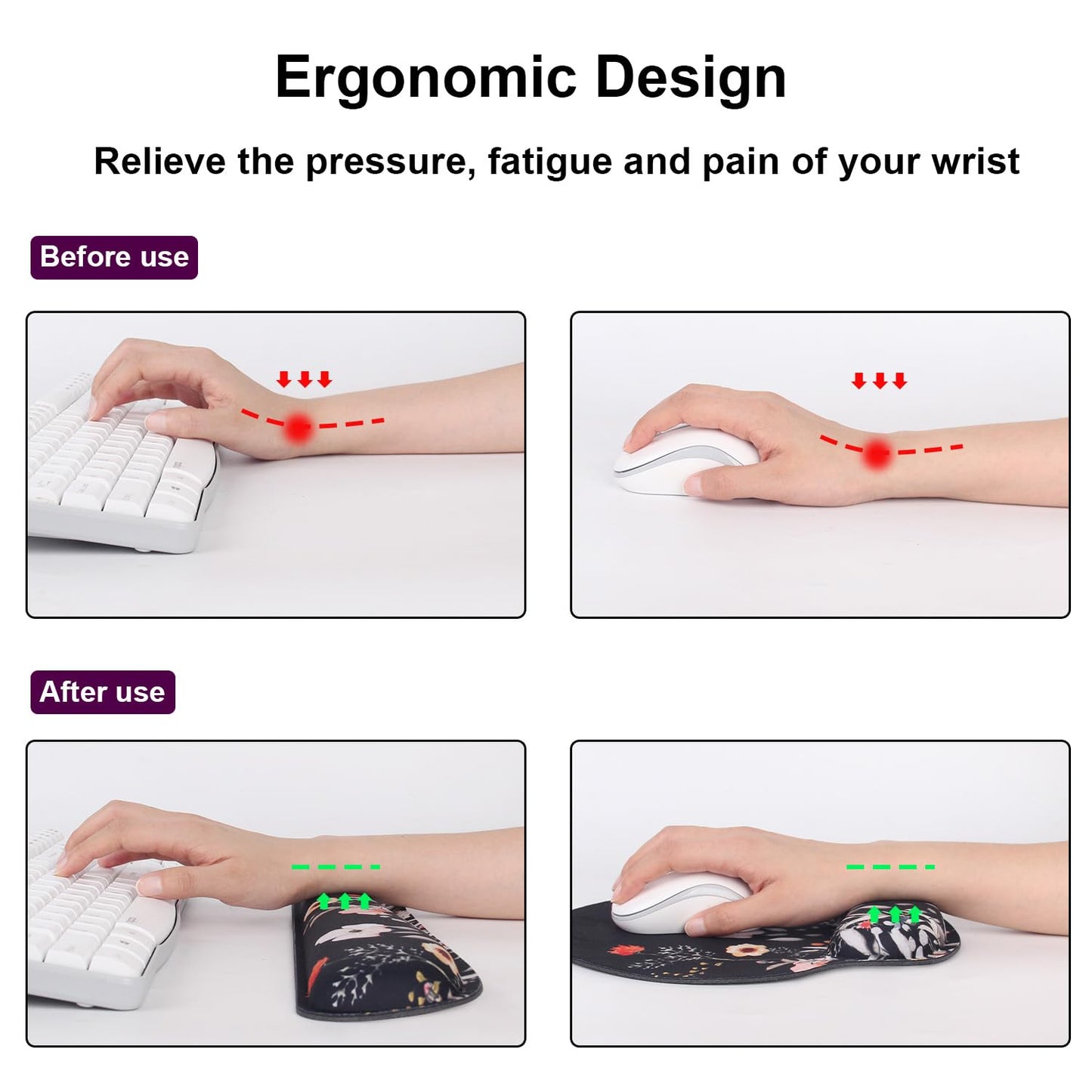 G JGOO Mouse Pad with Wrist Rest and Keyboard Wrist Rest Set, Wrist Rest for Computer Keyboard Memory Foam Pain Relief with Non Slip Rubber Base for Office, Gaming, Computer, Laptop, Garden Flower