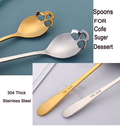 304 Stainless Steel Sugar Tea Skull Spoons, Coffee Stirring Slotted Metal Spoon, Espresso Spoons for Dessert, Cake (Set of 4 Mixed colors)