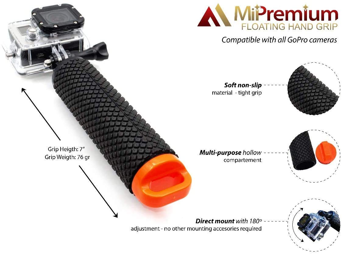 Floating Hand Grip Waterproof Monopod for GoPro Hero 13 12 11 10 9 8 7 6 5 4 3+ Session Black Silver Action Camera Handler & Handle Mount Accessories for Underwater Snorkeling & Water Sports (Orange)