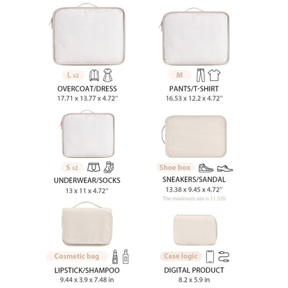 DIMJ Packing Cubes for Travel - 8 Pcs Lightweight Travel Cubes for Packing, Mesh Travel Packing Cubes Travel Packing Organizers with Large Toiletries Bag (Beige)
