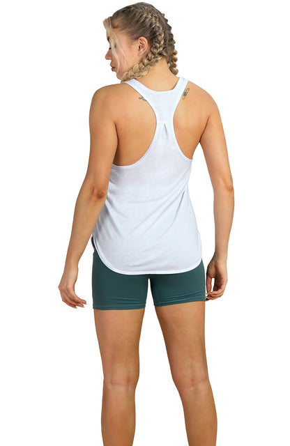 icyzone Workout Tank Tops for Women - Athletic Yoga Tops, Racerback Running Tank Top (XL, White/Sky Blue)