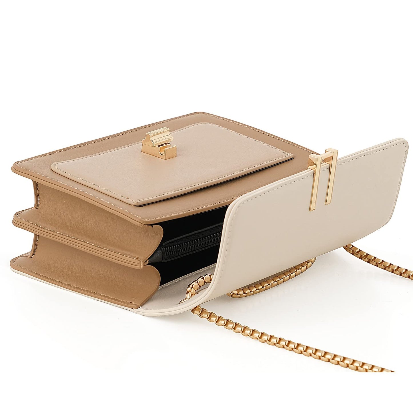 Crossbody Bags Cute Faux Leather Trendy Cross Body Purses for Women Small Color-Block Designer Handbags Ladies Satchel Chain Strap Shoulder Bag Beige White