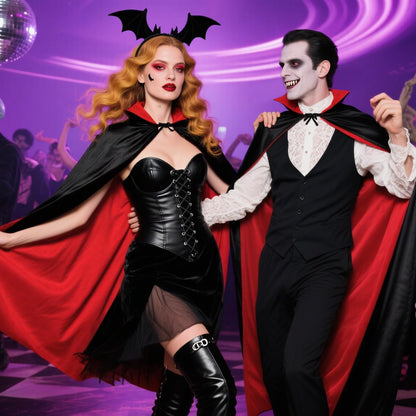 GRAJTCIN Vampire Costume Halloween Vampire Cape Adult Black and Red Cloak Men Reversible Stand Collar Masquerade Cape for Women 55"