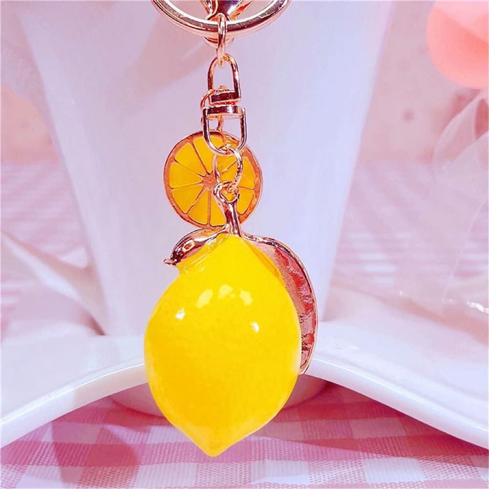 Ergugos Cute Lemon Keychain Little Lemon Crystal Rhinestone Key Chain Fruit Keyring For Purse Bag Backpack Car Jewelry Gift For Women Men (Yellow)