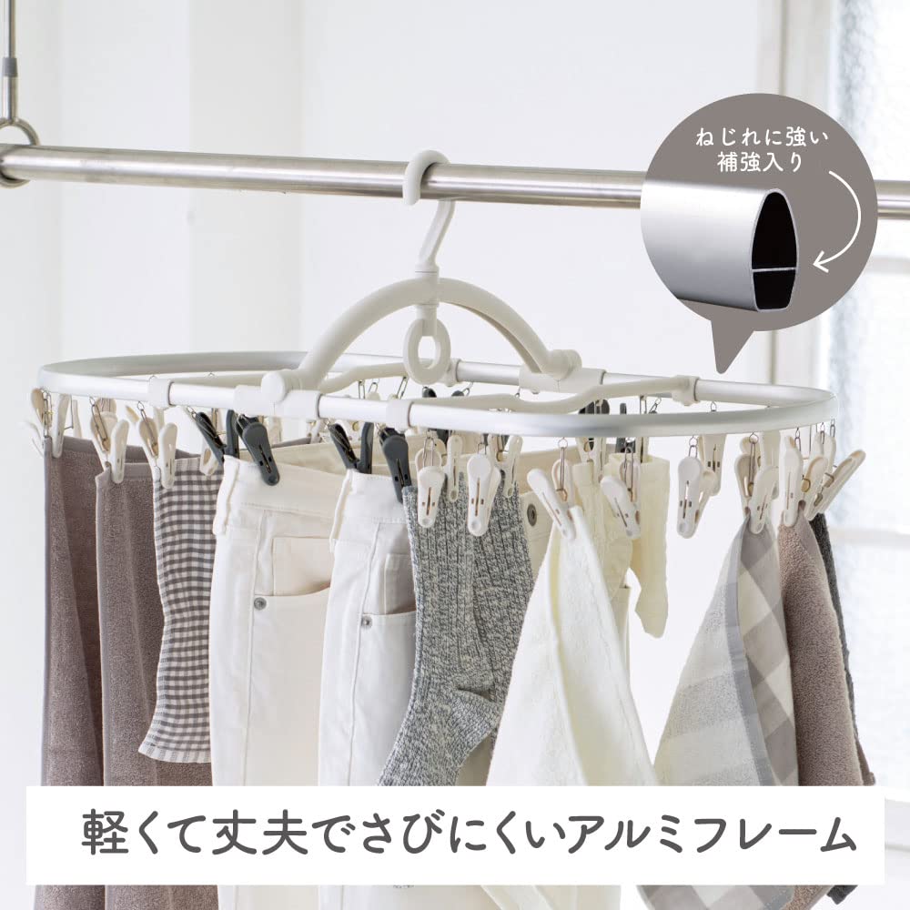 Daiya 058113 Laundry Clothes Drying Hanger, Flandry Aluminum Frame, Gentle Drying Corner Hanger, 40 Pinch, Rust Resistant, Lightweight, Easy to Pinch, Replaceable Pinch, Strong Spring, Jeans Towel,