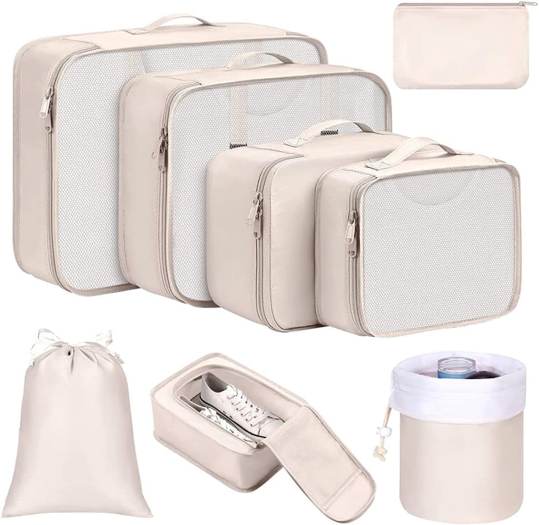DIMJ Packing Cubes for Travel, Luggage Organizer Bags Foldable Packing Cubes for Suitcase Lightweight Luggage Organizer Travel Must Haves (Beige)