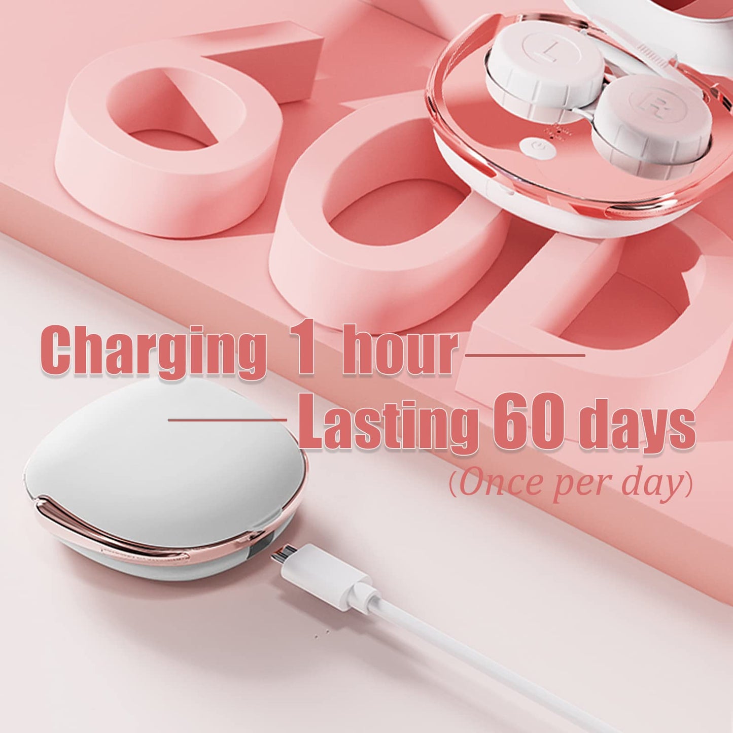 Contact Lens Cleaner, Portable Ultrasonic Contact Lens Cleaning Machine with USB Charger and Solution Soak Case Kit for Soft Lens, Colored Contact Lens, Hard Lens, RGP Lens and OK Lens (White)