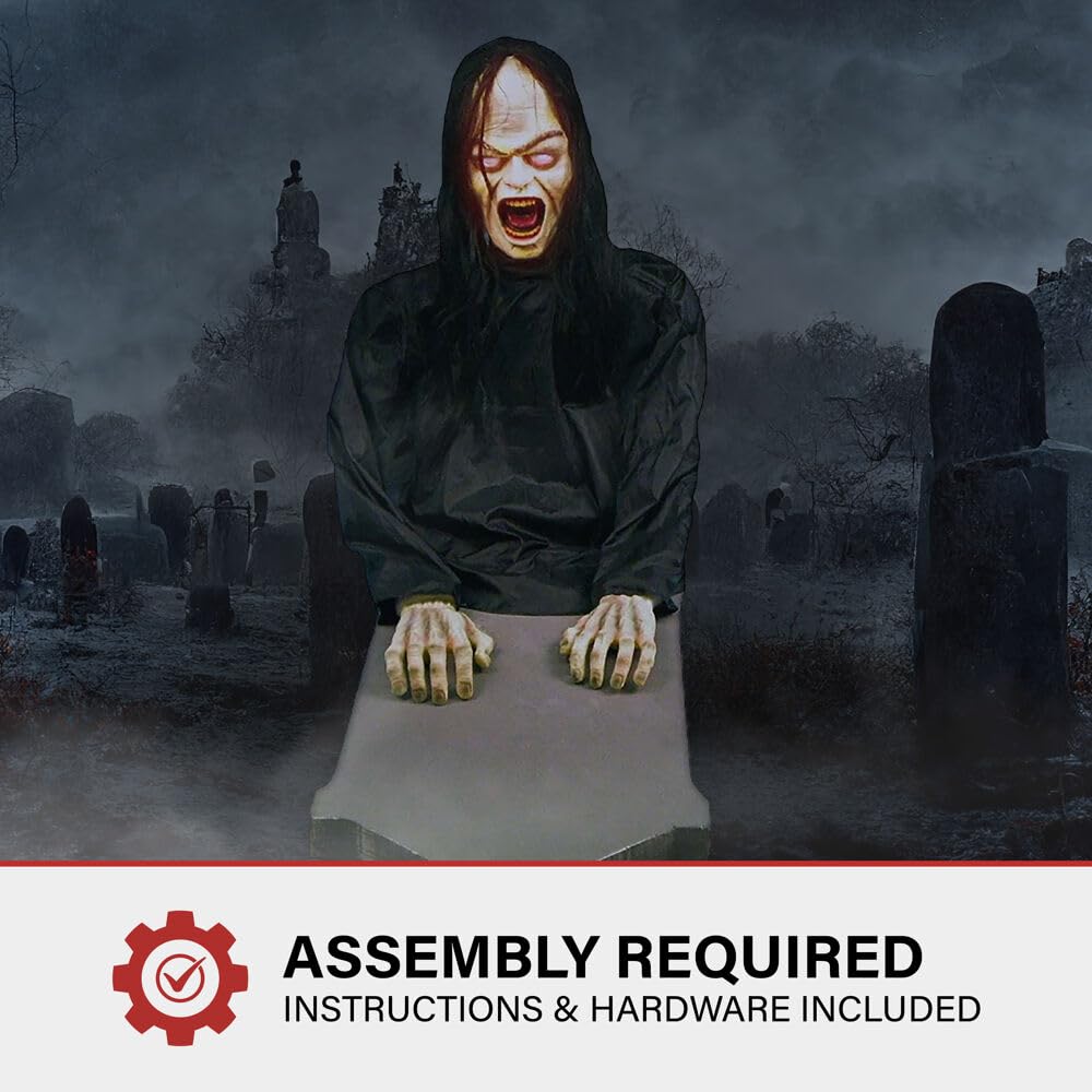 Haunted Hill Farm Resurrection Mary by Tekky, Battery Operated Timer and Sound Activated Jump-Scare Halloween Animatronic for Indoor or Covered Outdoor Creepy Halloween Decorations, Scary Fright Props