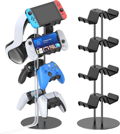 Kytok Controller Stand 4 Tiers with Cable Organizer for Desk, Universal Headphone Stand Compatible with Xbox PS5 PS4 Nintendo Switch, Headset Holder & Desk Mounts for 8 Packs Controller