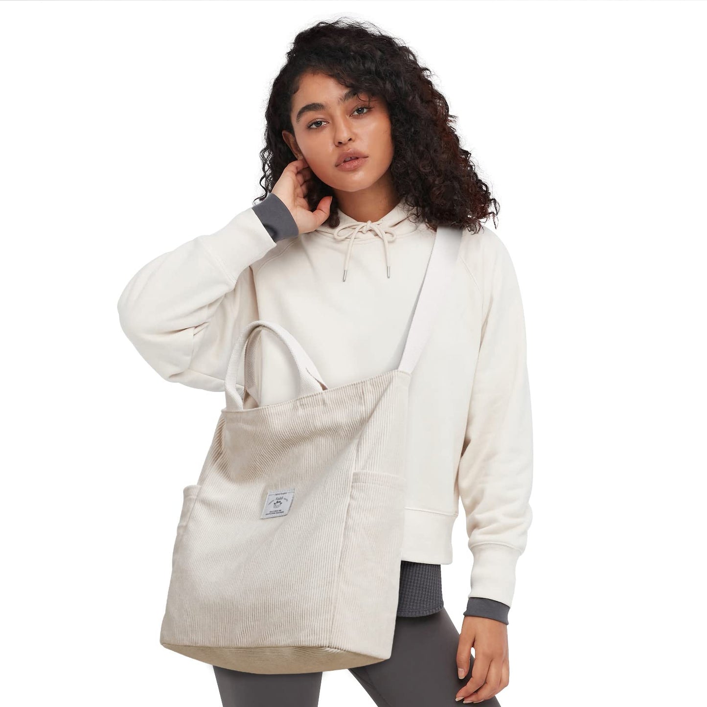 KALIDI Corduroy Tote Bag, Zipper Messenger Bag Shoulder Hobo Crossbody Bag Casual Work Colledge Shopping Women