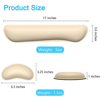 Dapesuom Keyboard Wrist Rest Set, Cute PU Leather Wrist Cushion for Computer Keyboard and Mousepad, Memory Foam Mouse Pad Rests Support with Non-Slip Base for Typing Pain Relief Laptop, Colonial White