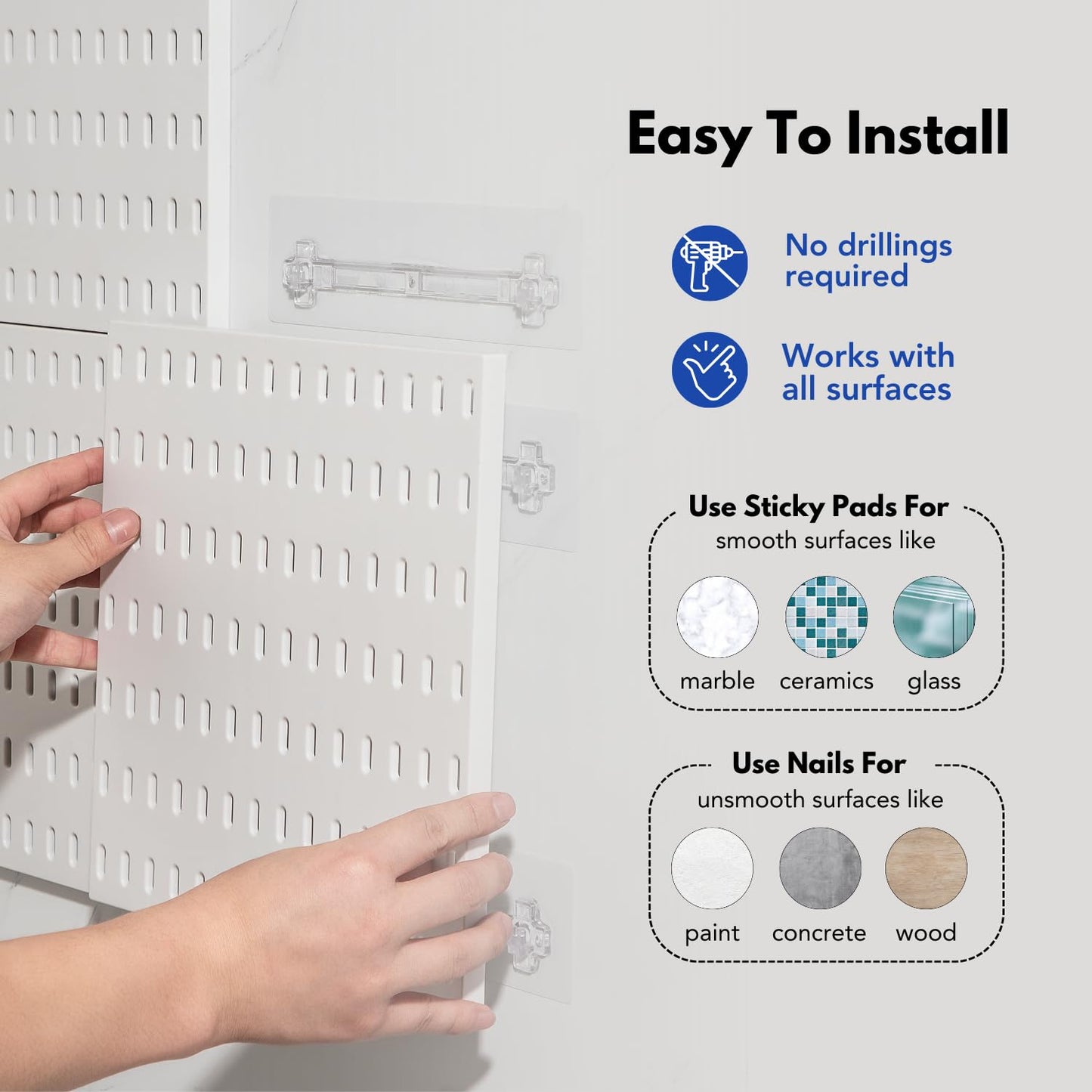 Keepo Pegboard Combination Kit, Pegboards and Accessories Modular Hanging for Wall Organizer, Crafts Organization, Ornaments Display, Nursery Storage, Peg Board (White, 22″×22″)