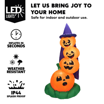 Joiedomi 6 FT Halloween Inflatables Outdoor Decorations, Blow Up Yard Decorations Inflatable Pumpkins with Witch Hat with Build-in LEDs, Stacked Pumpkins Blow Ups for Yard, Halloween Decor