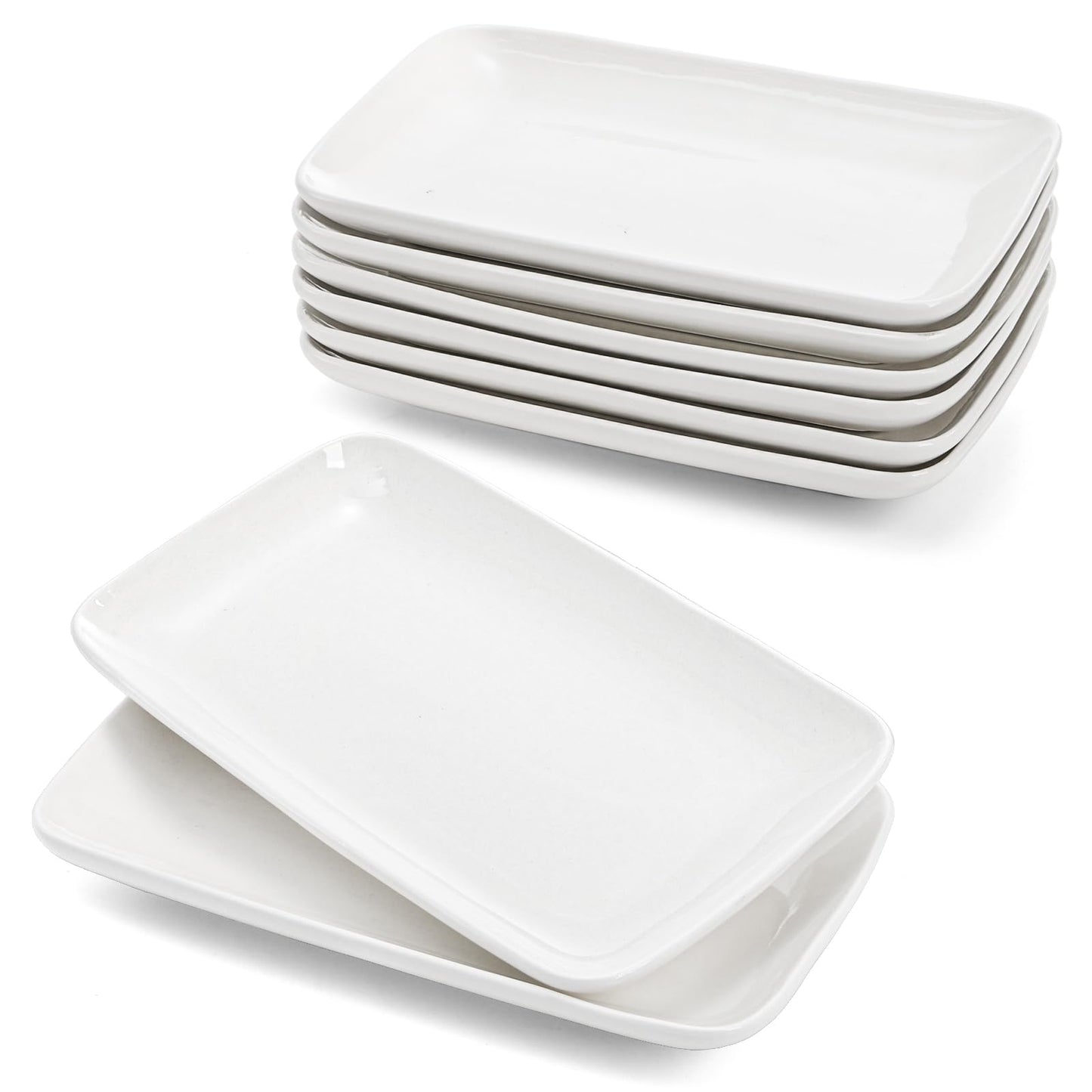 Foraineam 8 Pieces Rectangular Plates 8 Inch Porcelain Platters, Dessert, Appetizer, Salad Plates White Serving Trays