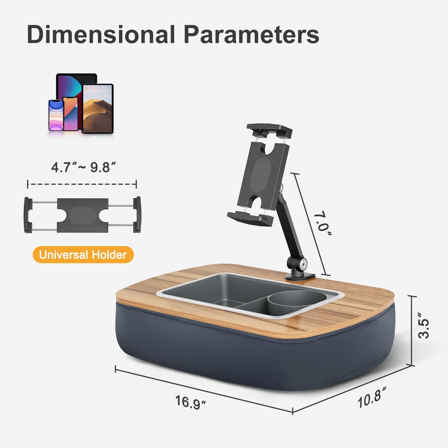 ERGONOV Lap Beanbag Tablet Pillow Stand,Adjustable iPad Holder with Snack Bowl,360° Rotating Clip for 4.7-13" Kindle,Phone,Tablet.Ideal for Hands-Free Reading and Relaxation on Bed,Couch,Recliner,Gray