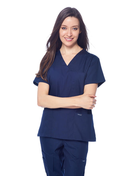 Dagacci Medical Uniform Womens and Mens Scrub Set Unisex Medical Scrub Shirt Top and Pant, Navy, Medium