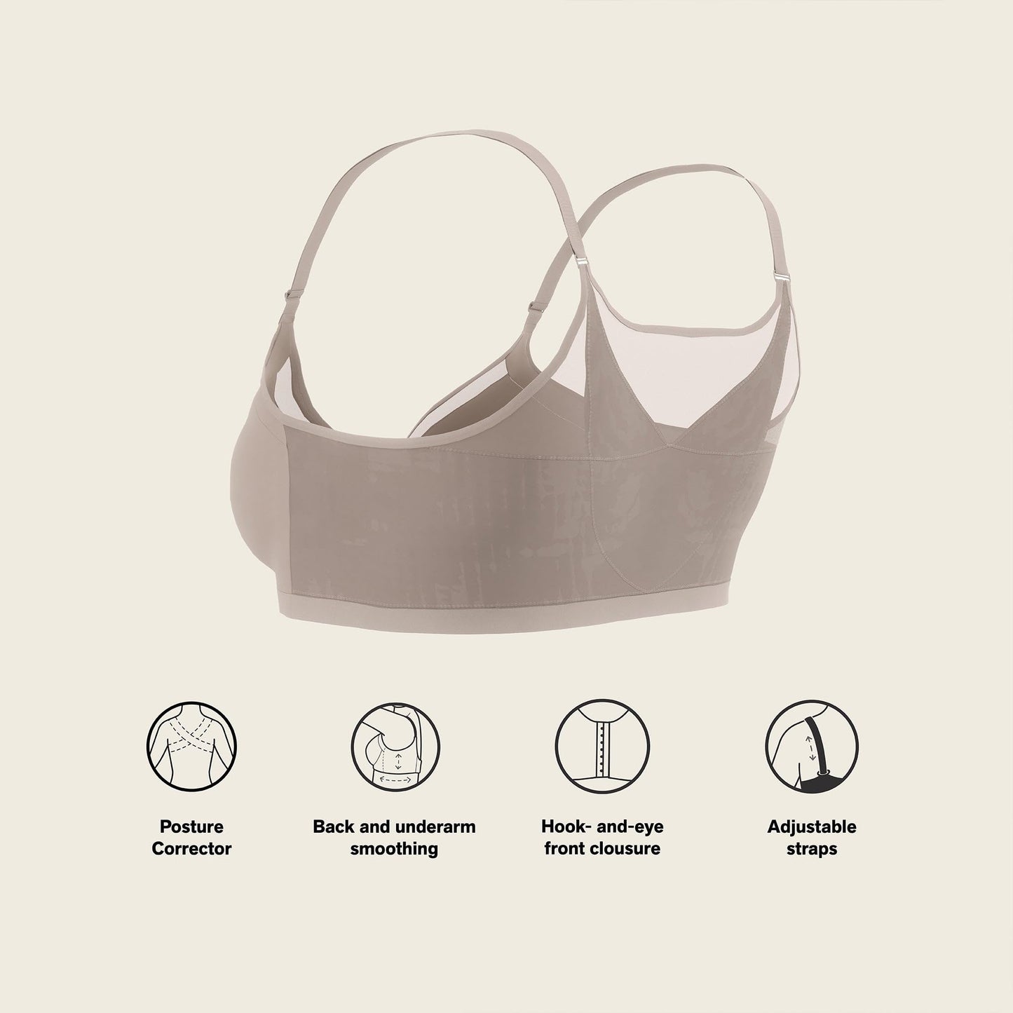 Leonisa Posture Corrector Bra, Wireless Front Closure Posture Bra with Contour Cups – Back Support and Everyday Comfort, Beige, 34C