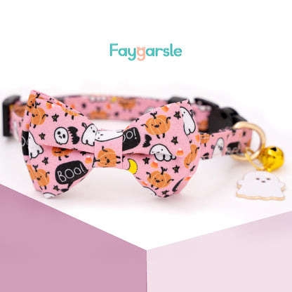 Faygarsle 2 Pack Breakaway Cute Halloween Cat Collar Collection Ghosts Pattern with Bell for Kittens Female Male Cats Seasonal Holiday Bowtie Fall Cat Collar Pink Purple