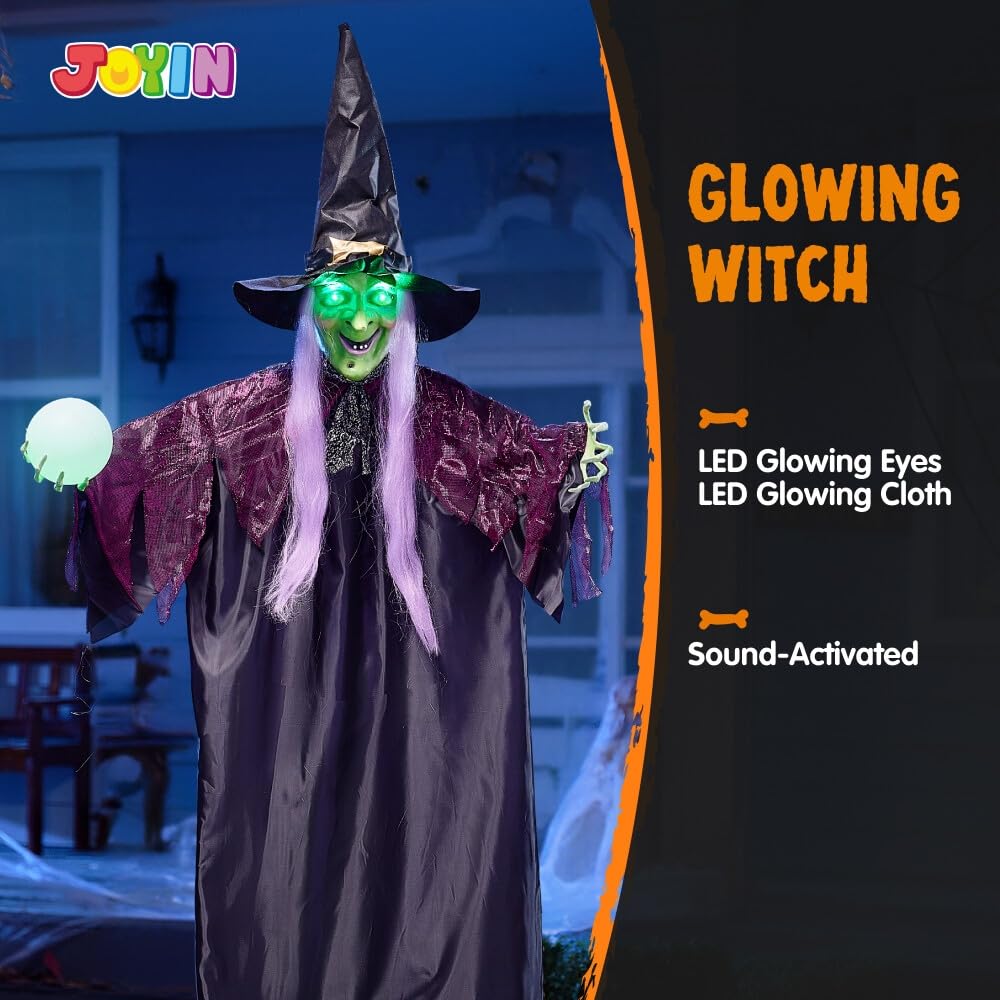 JOYIN 78" Hanging Witch Decor with Magic Ball Halloween Decorations Outdoor, Swing Flying Witch Halloween Porch Decor Party Supplies Sound Activated Light Up Eyes Lawn Yard Garden Door Haunted House