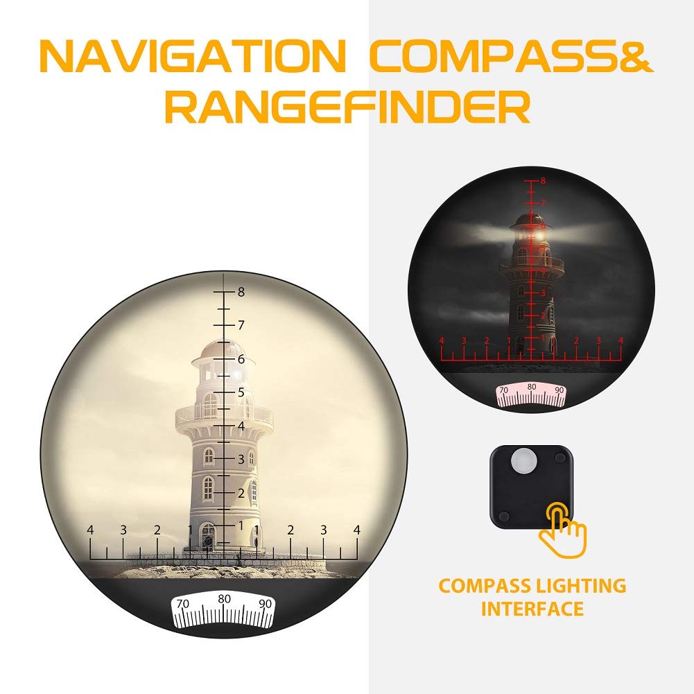 Hooway 7x50 Waterproof Fogproof Military Marine Binoculars w/Internal Rangefinder & Compass for Navigation,Boating,Fishing,and More