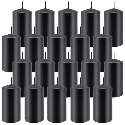 Grcdoyvl Set of 20 | 2-Inch Wide x 4-Inch Tall Black Pillar Candles - Elegant Décor for Home, Events, and Celebrations - Deep Black Finish