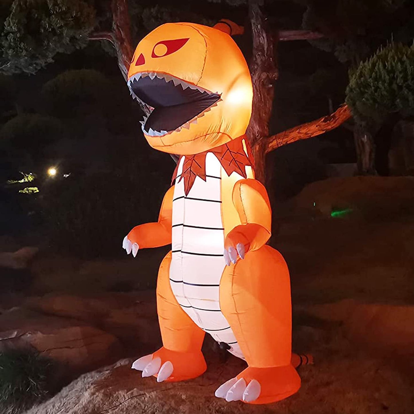 DearSun 8FT Giant Halloween Inflatable Pumpkin Dinosaur with LED Lights Outdoor Decoration Large Party Yard Decoration (Giant Pumpkin Dinosaur)