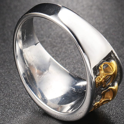 Jude Jewelers Retro Vintage Stainless Steel Gothic Death Skull Skeleton Cocktail Party Biker Statement Halloween Ring (Silver Gold, 9.5)