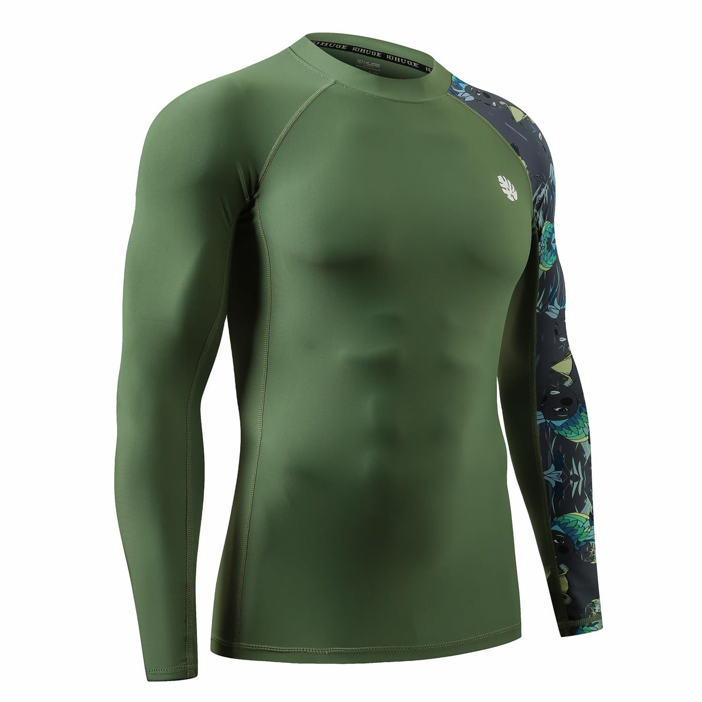 HUGE SPORTS Men's Rash Guard Long Sleeves UPF 50+ UV Sun Protection Quick Drying Splice Compression Swim Shirts