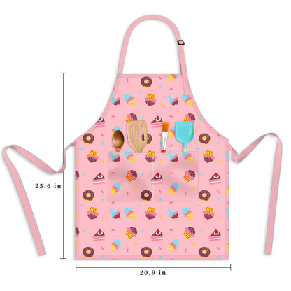 DEABOLAR Kids Aprons for Girls Toddler Donut Aprons with Pockets for Kids Cooking Baking Painting Crafting Art Gardening Adjustable, Machine Washable