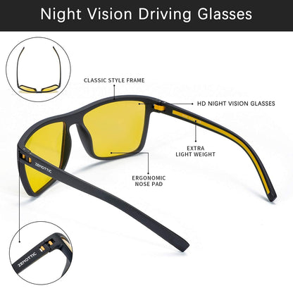 ZENOTTIC Night Vision Glasses for Men Lightweight TR90 Frame UV400 Protection Yellow Lens Night Driving Glasses