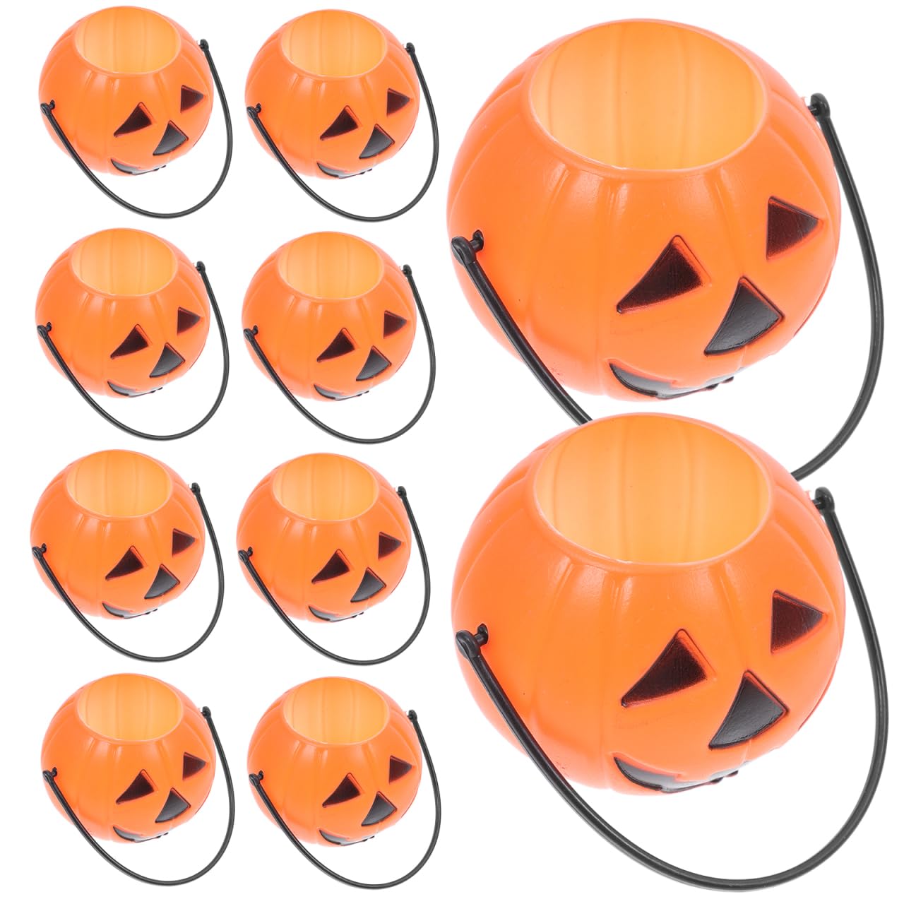 Kisangel 8pcs Pumpkin Bucket Plastic Buckets with Handles Candy Buckets for Kids Trick or Treat(3.14X2.36X1.77inch)