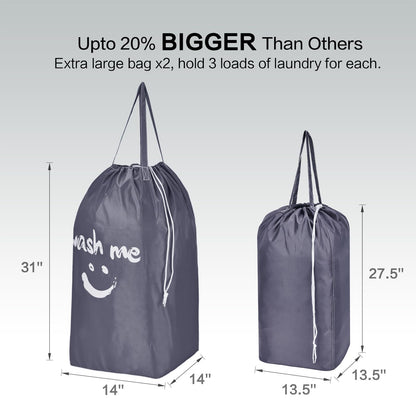 HOMEST 2 Pack Wash Me Travel Laundry Bag with Handles, Square Base Can Carry Up to 3 Loads of Clothes, Dirty Garments Storage with Drawstring Closure,Light Blue and Grey