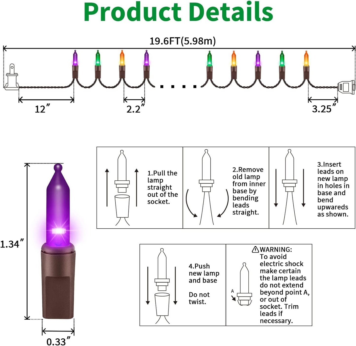 LAMPHOME Halloween String Lights - 20ft 100 Incandescent Orange Purple Green Mini Bulbs Lights, Halloween Lighting Decor for Outdoor&Indoor Use, Fairy Garden, Yard, Home, Party, Holiday Decoration